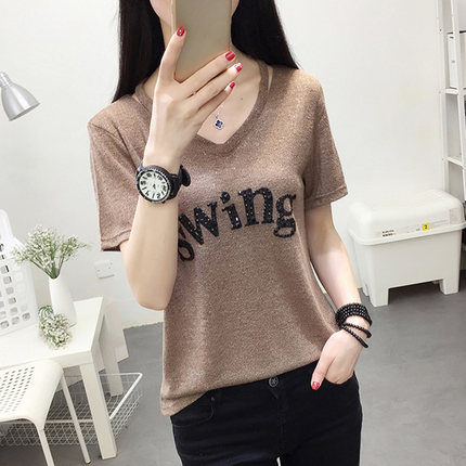 2026年新款夏季洋气薄款冰丝v领短袖T恤女士休闲宽松大码女装上衣