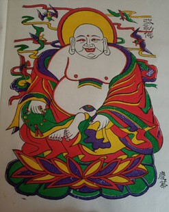 手绘大幅年画弥佛佛