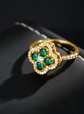 日韩小巧精致微镶绿色旋转戒指