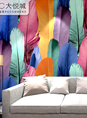 北欧羽毛墙纸 现代蓝色3d立体电视背景墙KTV闪光反光歌厅酒吧壁纸