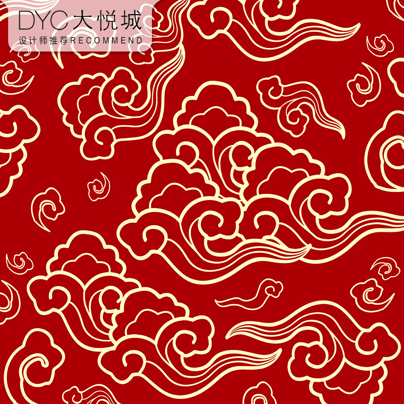 古典禅意风饭店祥云图案电视背景