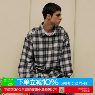 warmtrees2025秋冬雪花白灰格子长袖 男复古百搭上衣 衬衫