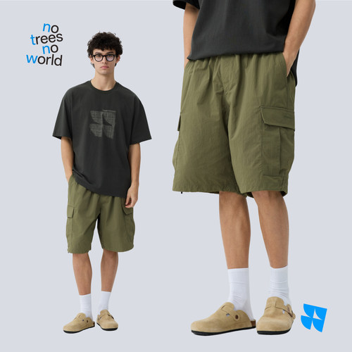 warmtrees抽绳日系机能工装短裤