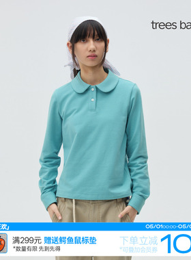 TreesBasic 潘彼得领格纹拼接长袖PoloT恤女2026春季新品