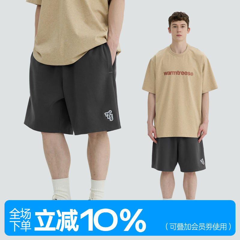 WARMTREES 2025新款夏季TREES绣标重磅针织短裤宽松休闲五分裤男