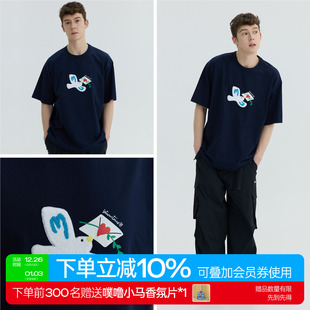 2025夏季 t恤宽松情侣款 新款 毛绒绣标短袖 飞鸽情书 warmtrees