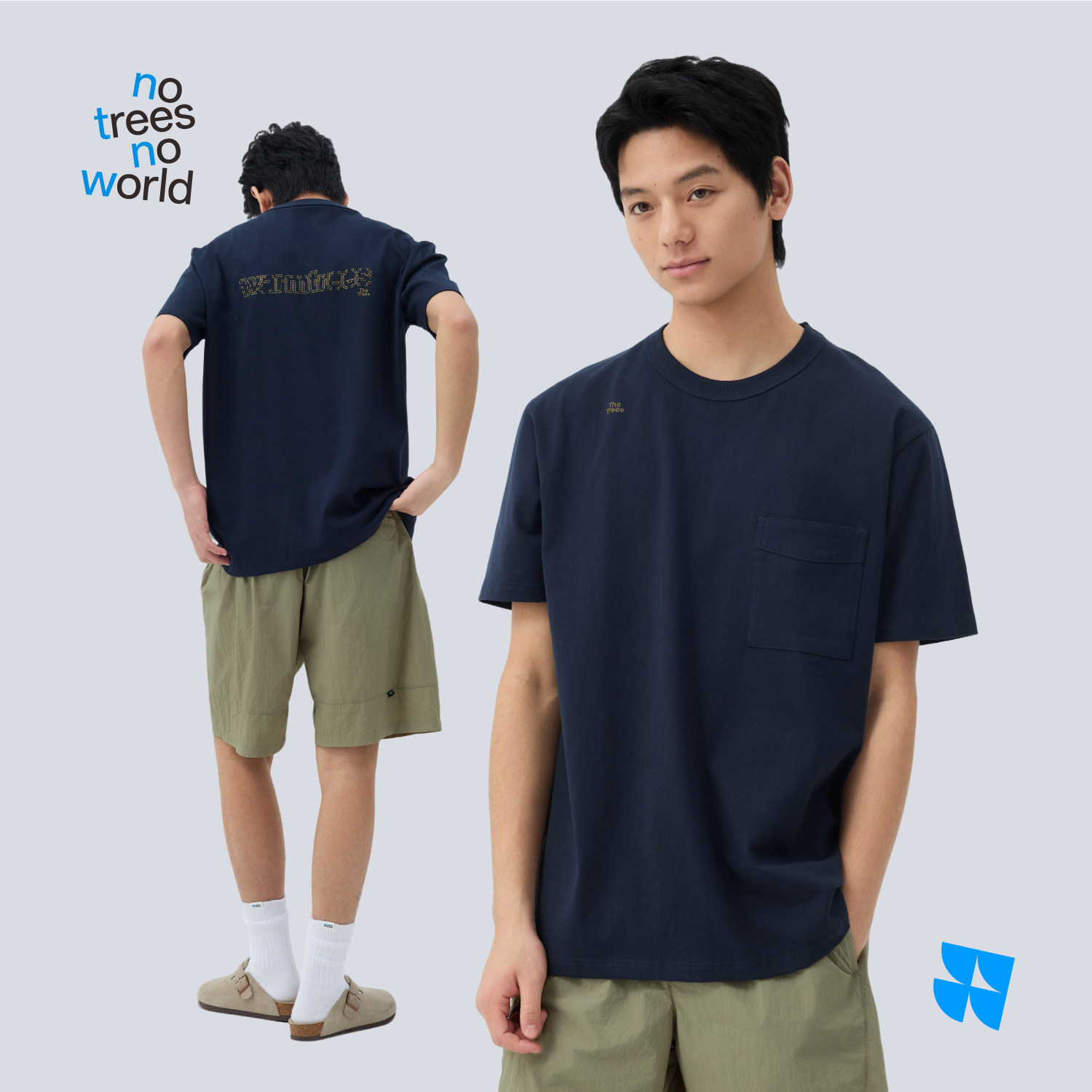 warmtrees后背斑驳感印花前胸贴袋短袖t恤男女同款夏季宽松上衣