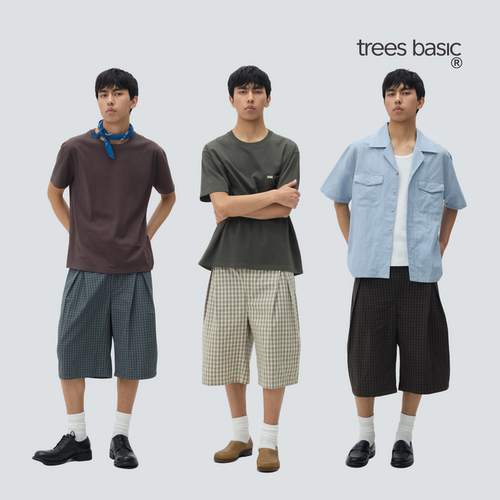 warmtrees全棉色织格纹7分休闲短裤