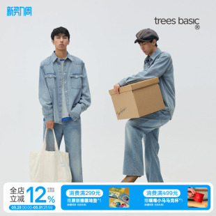 衬衫 TreesBasic全棉8oz经典 复古牛仔水洗蓝宽松长袖