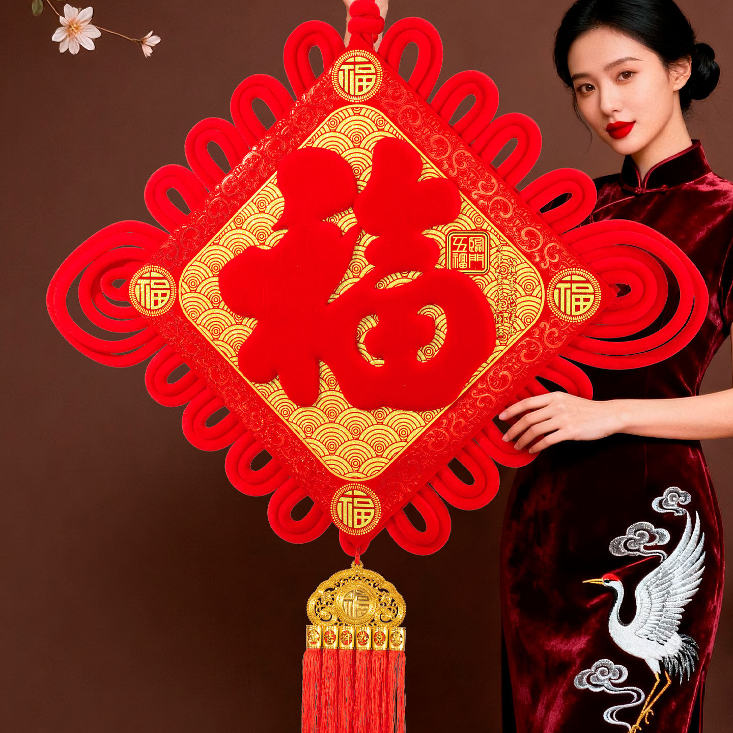 2026新款马年中国结福字挂件超大号客厅背景墙入户玄关新年装饰