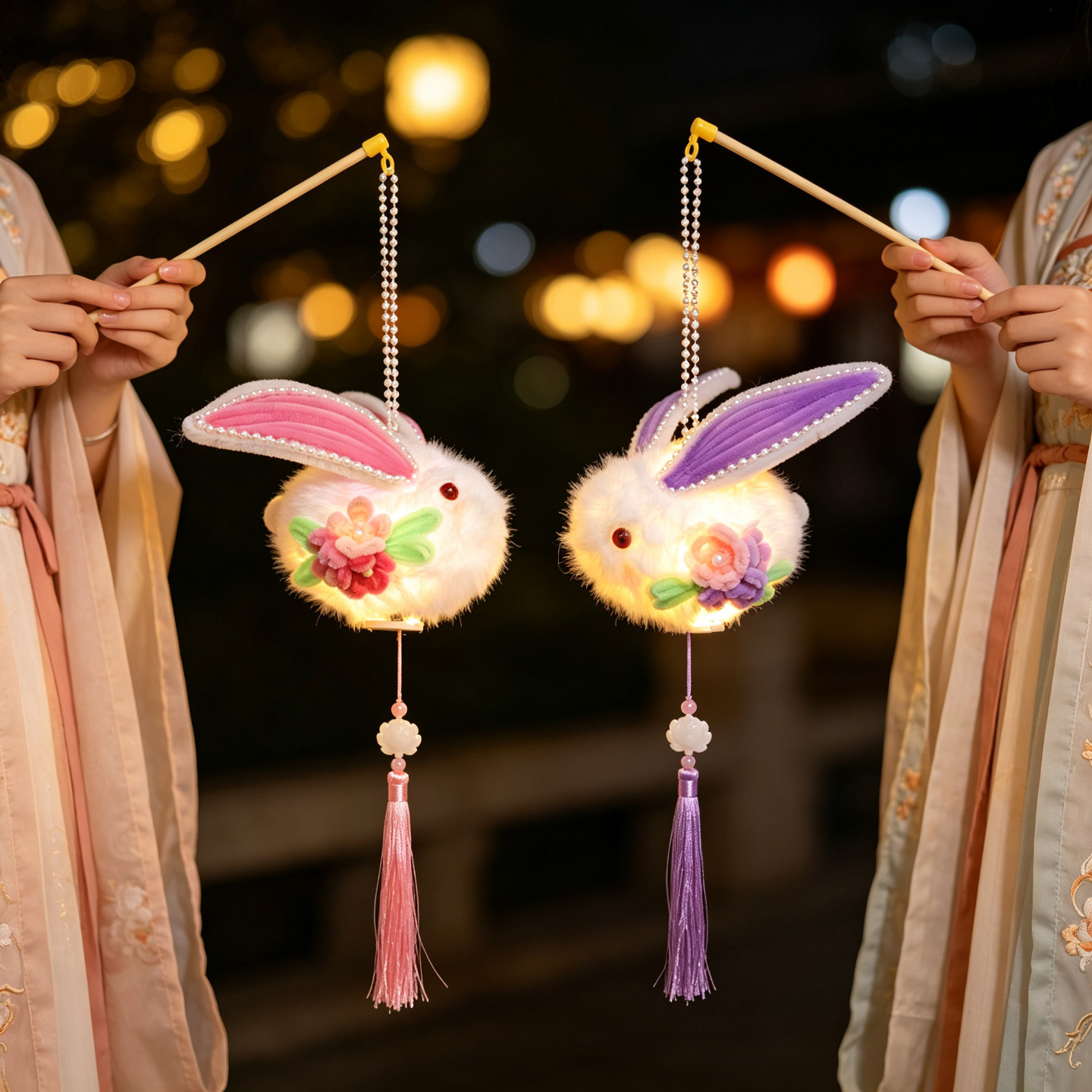 中秋节毛绒兔子花灯成品发货图片