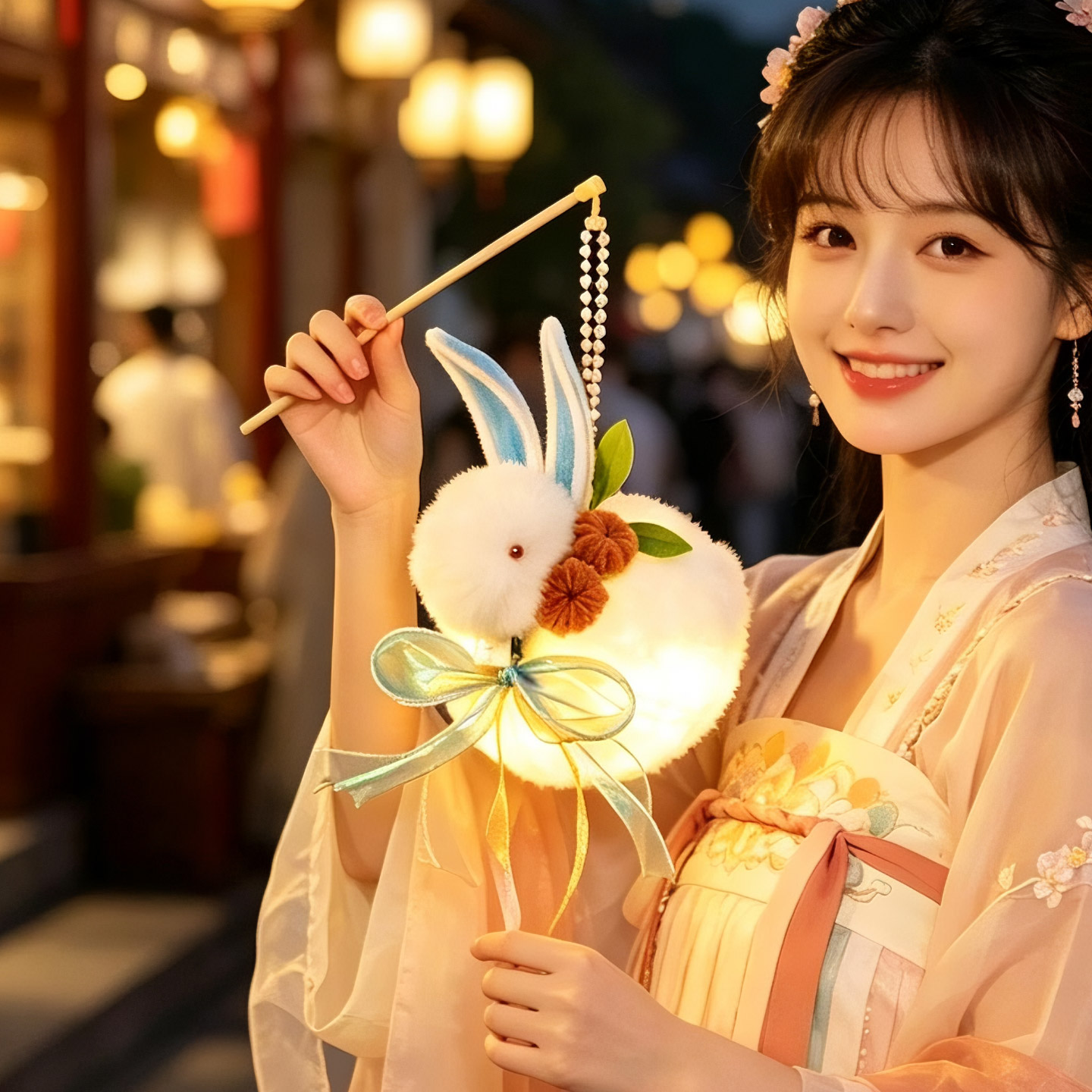 中秋节灯笼新款2026年汉服道具古风手工成品发光儿童手提兔子花灯图片