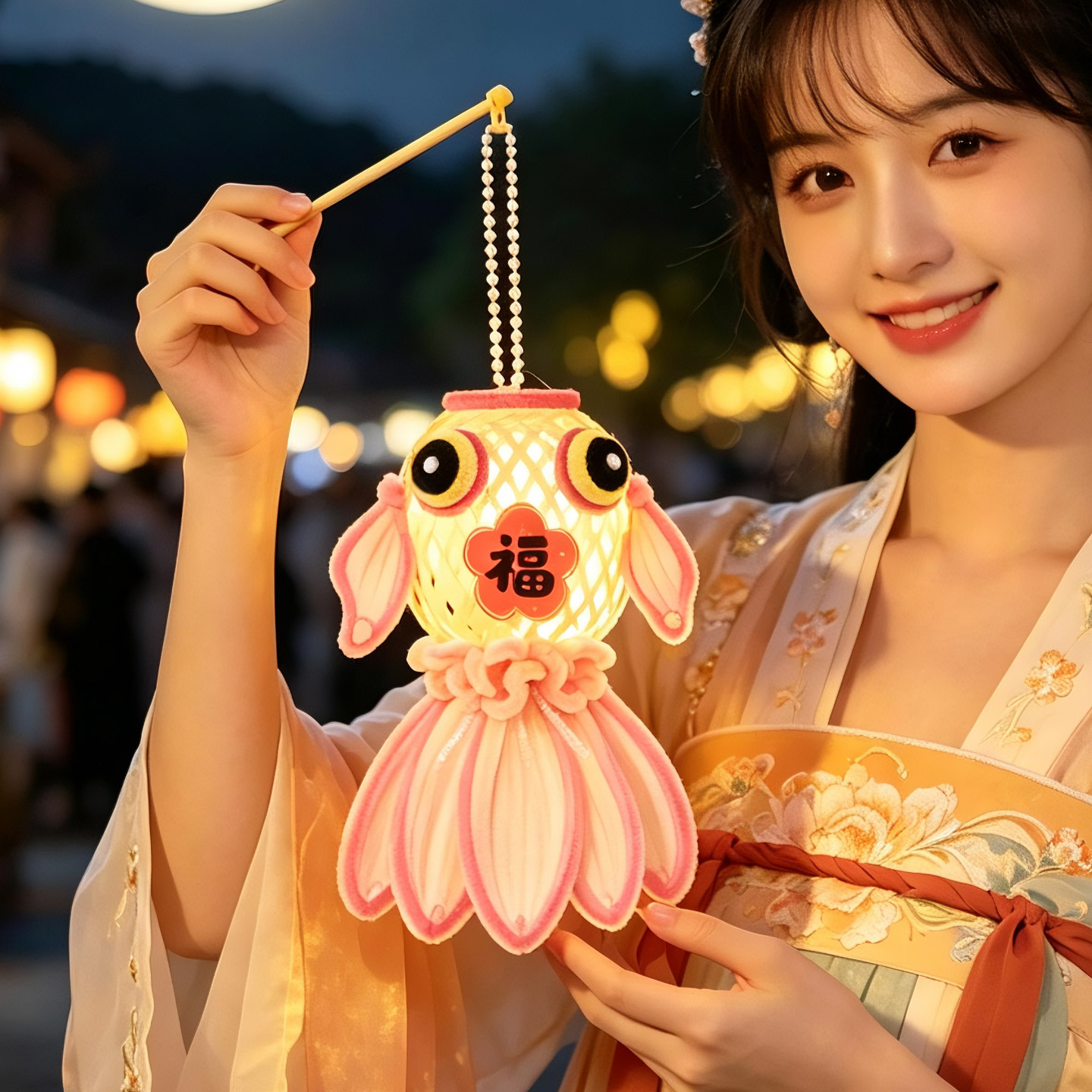 中秋节手提金鱼灯笼竹编发光花灯图片