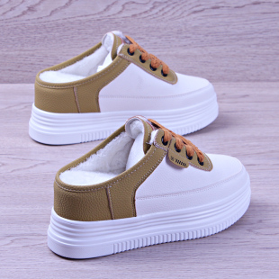 厚底松糕棉拖鞋 加绒百搭无后跟内增高半托轻便外穿棉拖 女2025冬季