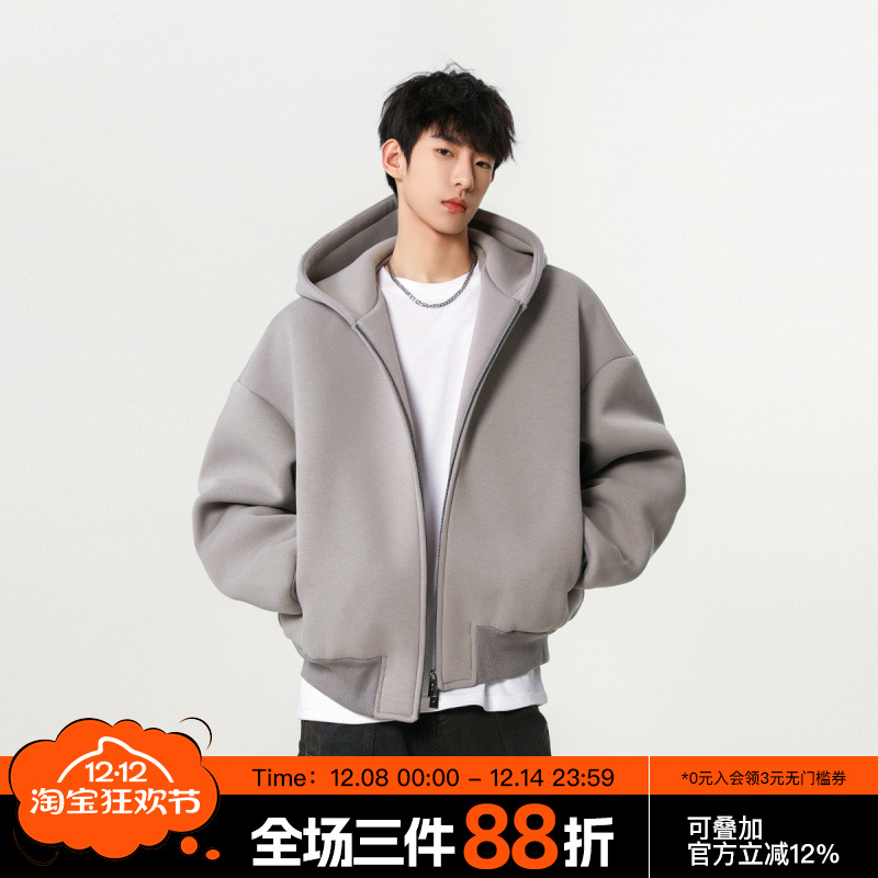 FOFWMODE 460g重磅春季sm挺括极简廓形连帽卫衣宽松美式情侣外套