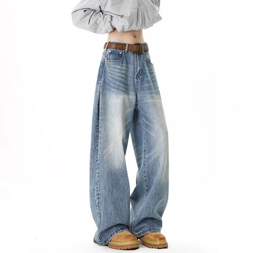 FOFMOWODE 春夏美式复古弯刀牛仔裤男女宽松慵懒风水洗休闲长裤潮