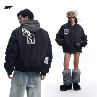 8FF/25飞行员bomber免烫夹克贴布绣宽松短款棉衣美式棒球棉服潮男