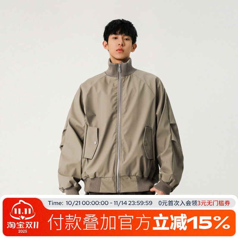 FOFWMODE 春季PU皮衣美式高街潮牌立领棒球飞行员宽松夹克外套男