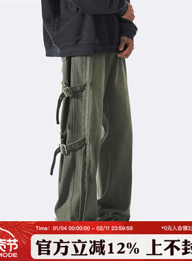 86FANG DEPT.春秋日系复古机能绑带工装裤男女宽松休闲直筒休闲裤