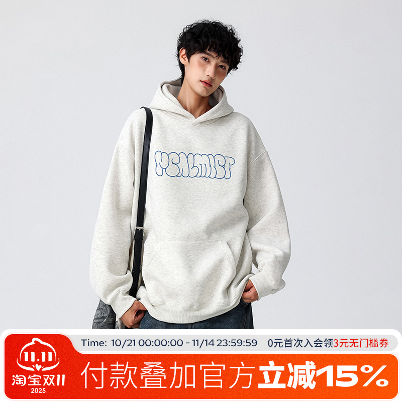 FOFWMODE 美式潮牌可爱字母印花连帽卫衣男女宽松学院风休闲外套