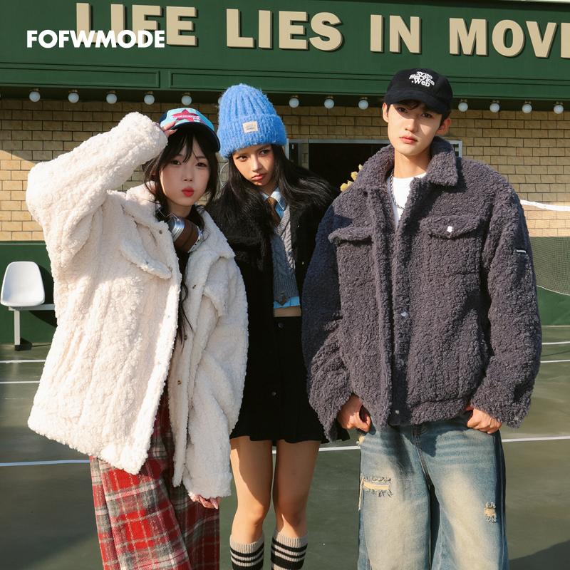 美式简约新款翻领加厚羊羔毛外套