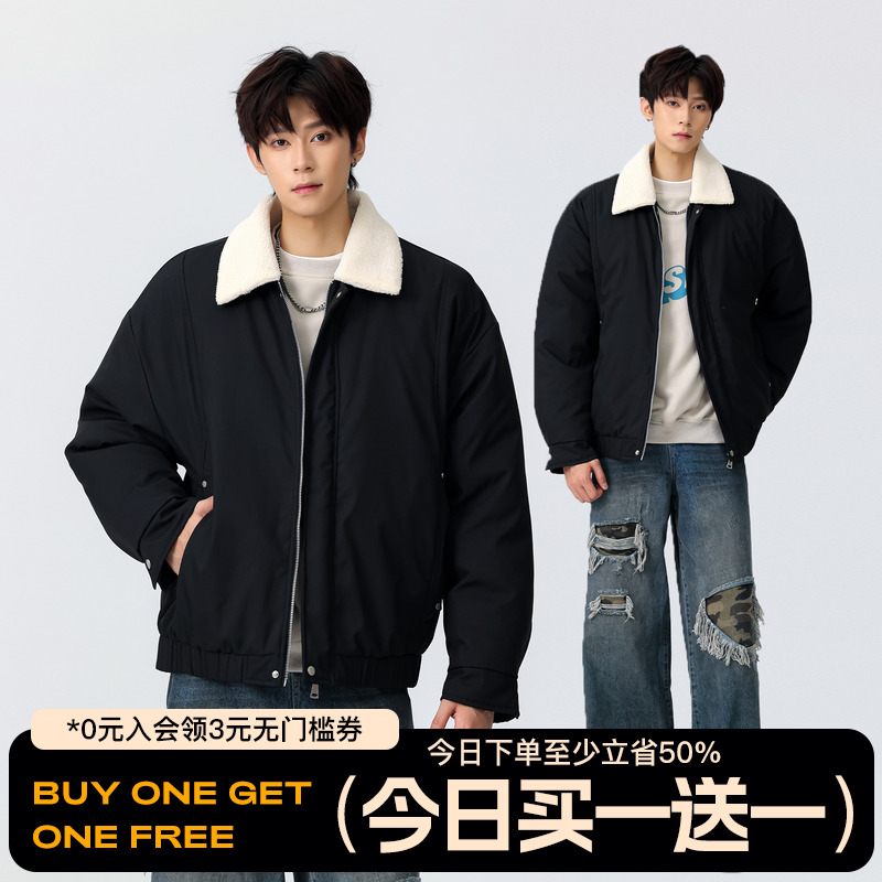 FOFWMODE 冬季美式大毛领棉服男女宽松加厚加棉飞行夹克潮牌外套