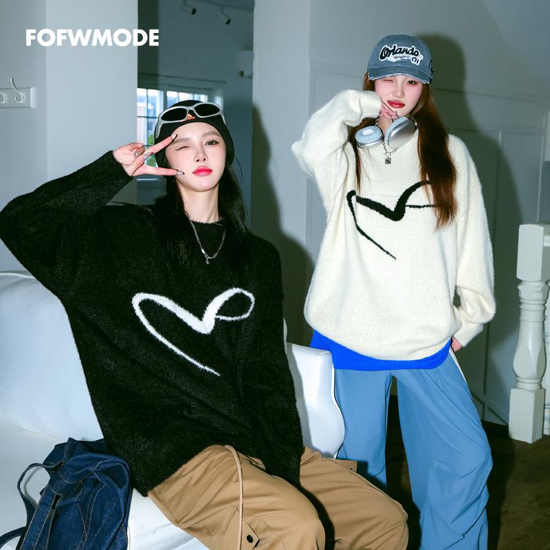 马海毛logo宽松毛衣秋冬加厚保暖