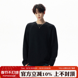 FOFWMODE 美式拼接百搭简约长袖T恤男圆领休闲宽松内搭打底衫上衣