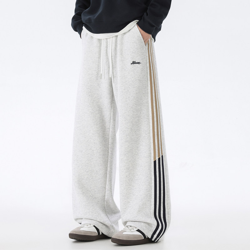 FOFWMODE 美式刺绣织带拼接条纹休闲裤男复古撞色百搭直筒运动裤