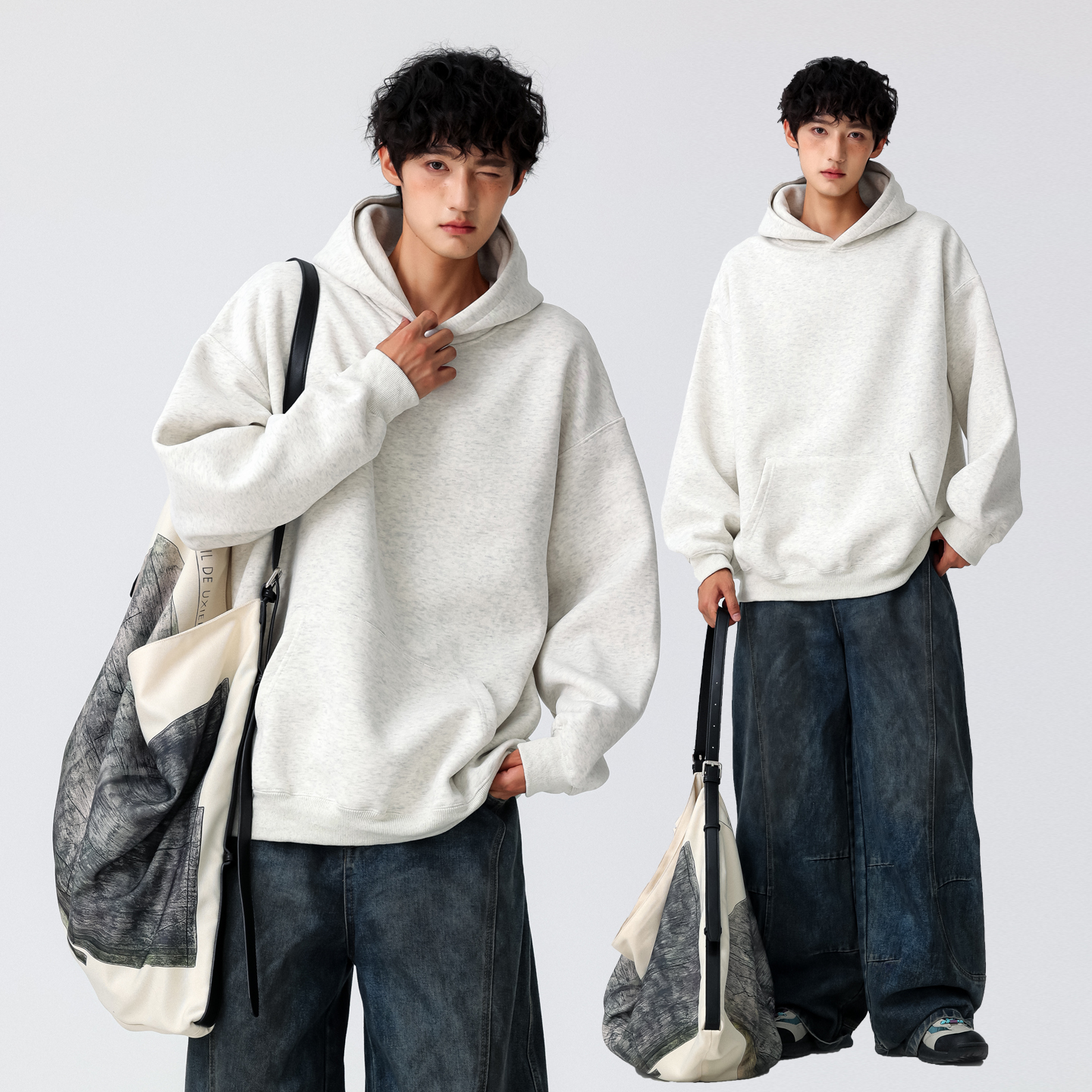 FOFWMODE 秋季美式重磅420g连帽卫衣男女宽松情侣款纯色套头外套