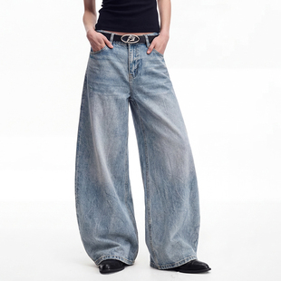 26春新款浅蓝色牛仔裤百搭舒适弯刀裤宽松休闲经典渐变长裤子