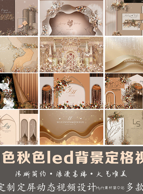 咖色秋色婚礼主题LOGO定制背景 深香槟色LED屏幕高清动态视频制作