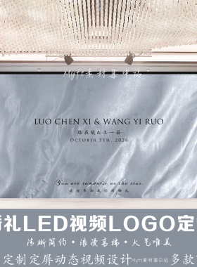 小红书同款丝绸飘带婚礼白灰蓝色订婚led大屏幕定格动态视频背景