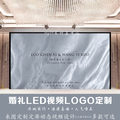 小红书同款丝绸飘带婚礼白灰蓝色订婚led大屏幕定格动态视频背景
