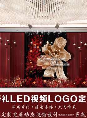 红色布幔浪漫婚礼logo订婚宴LED大屏幕背景图丝绸动态视频设计