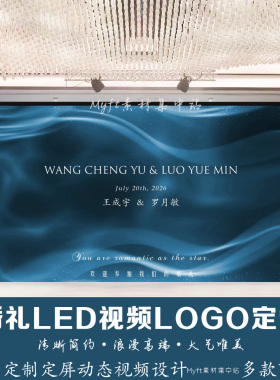 小红书同款婚礼丝绸布幔蓝色LED动态大屏幕视频订婚舞台背景设计