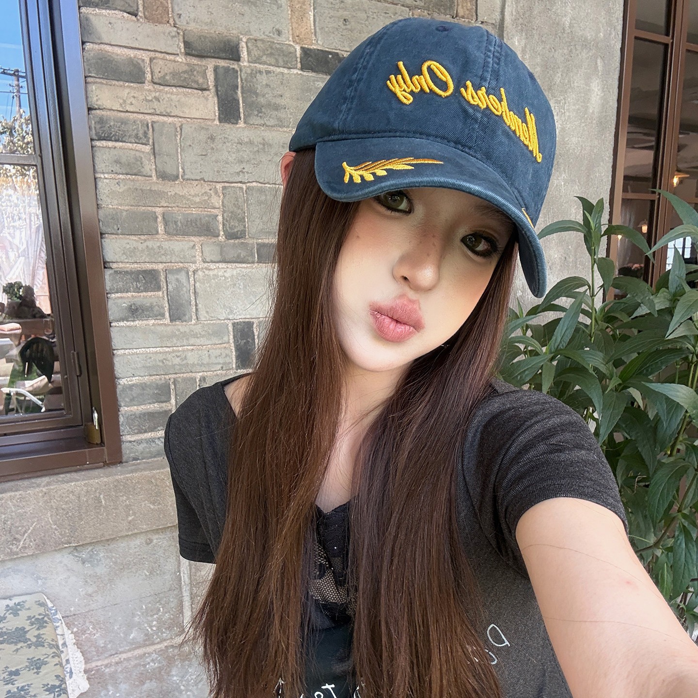 复古藏青棒球帽女美式字母麦穗刺绣鸭舌帽软顶宽檐素颜百搭帽子潮