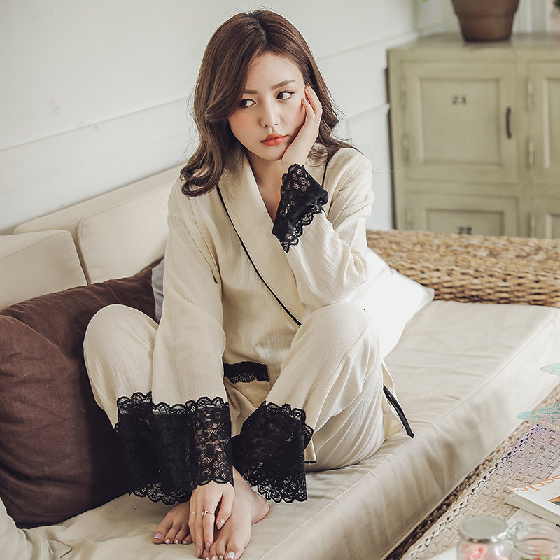 LMSJ月子服春秋季纯棉纱布产后孕妇和服哺乳睡衣喂奶住院服3月份5