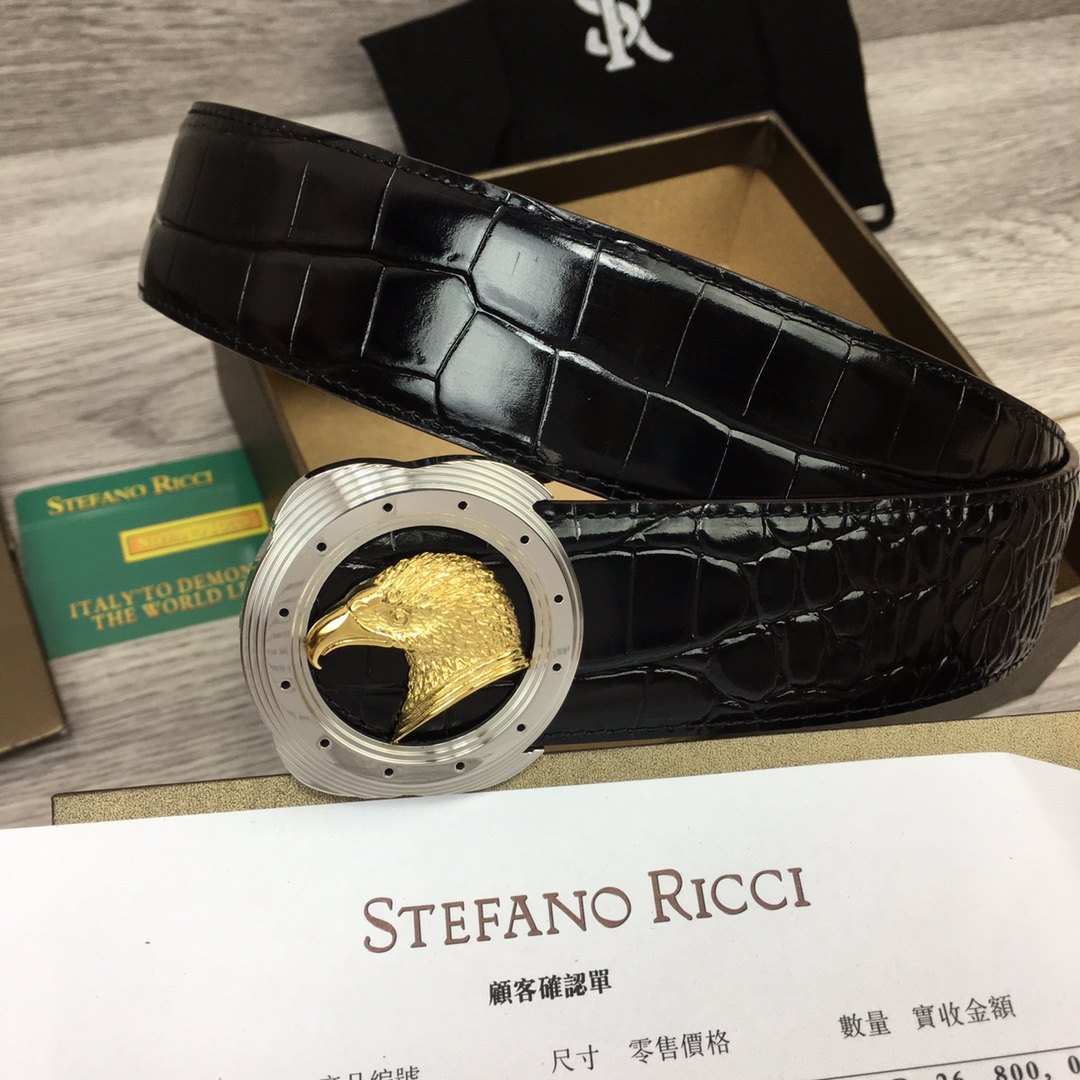 史蒂芬皮带男 新款表盘间色鹰头男士牛皮鳄鱼纹不锈钢扣百搭腰带