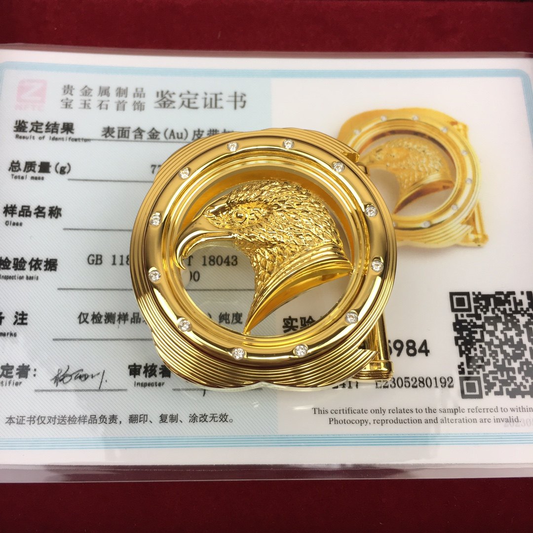 史蒂芬24K黄金皮带扣头 高档镶钻鹰头男士包金扣 真金内穿包头3.8