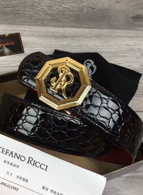 史蒂芬皮带sr男士鳄鱼不锈钢腰带