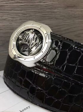 史蒂芬皮带男 表盘老虎头男士头层牛皮鳄鱼纹不锈钢扣百搭腰带3.8