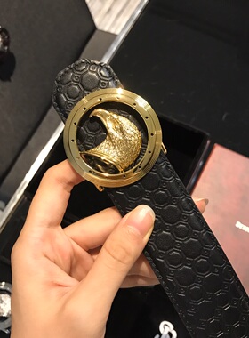 史蒂芬皮带男 新款圆形老鹰头男士牛皮鳄鱼纹不锈钢扣百搭腰带3.8