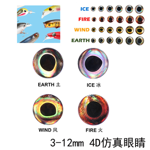4D仿真炫彩鱼眼 飞钓 飞蝇绑制材料 路亚仿真动物眼  镭射鱼眼