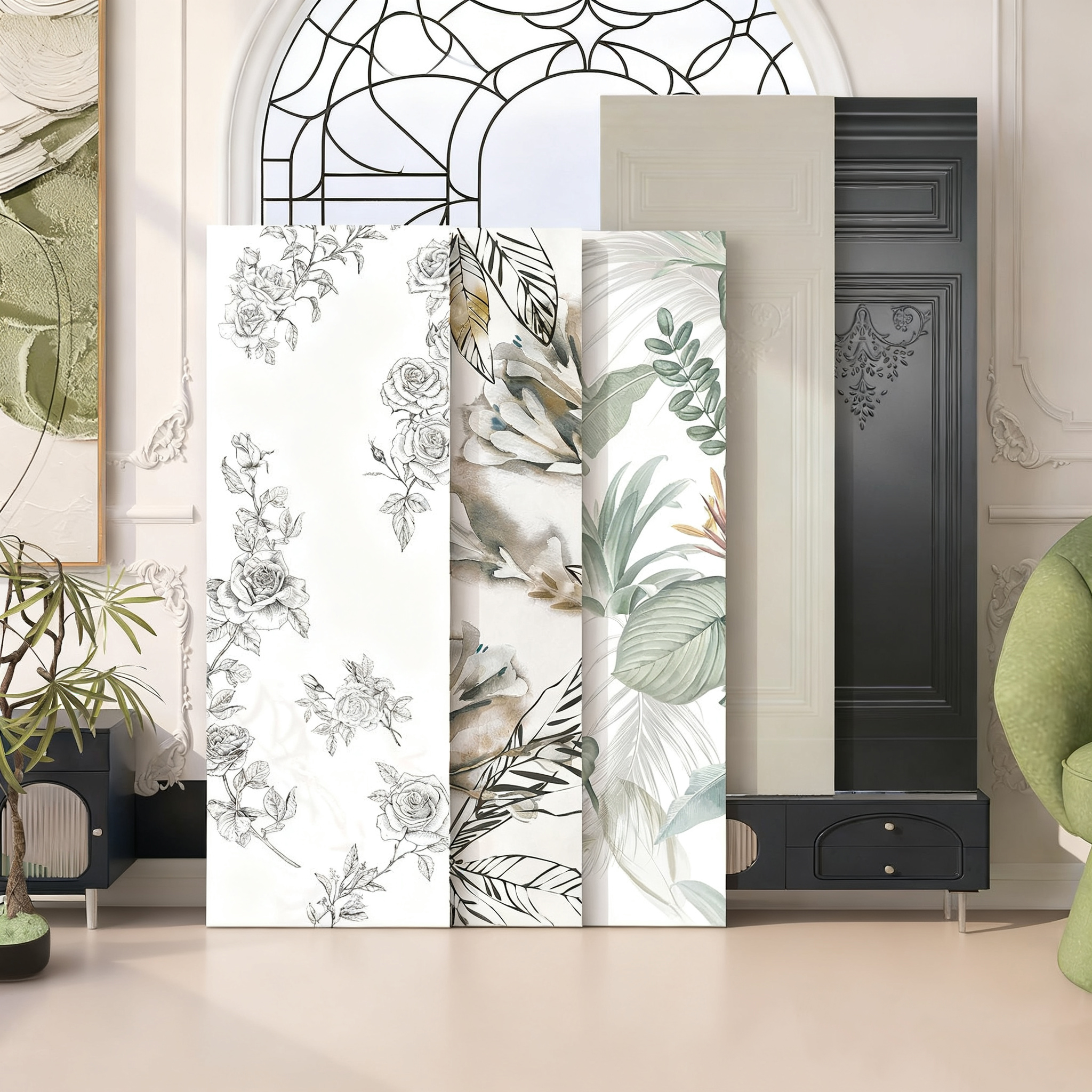 400x1200法式复古连纹花砖浮雕墙裙哑光格栅瓷砖厨卫阳台摩登墙砖