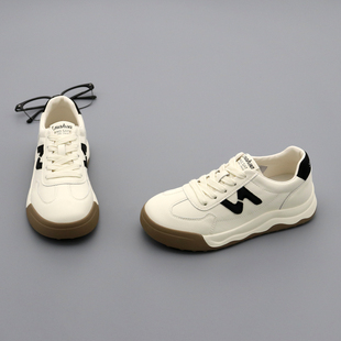 女单鞋 真皮阿甘鞋 圆头牛皮系带厚底休闲板鞋 2026年春季 子 女小白鞋