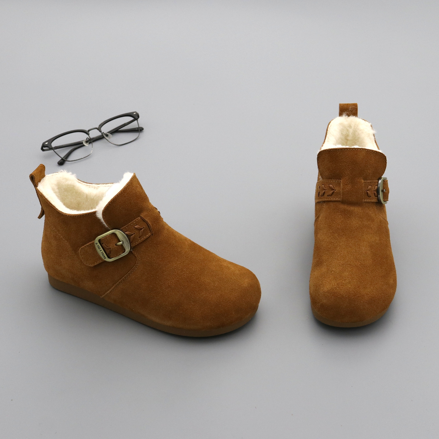 加绒勃肯鞋女真皮高帮厚底棉鞋