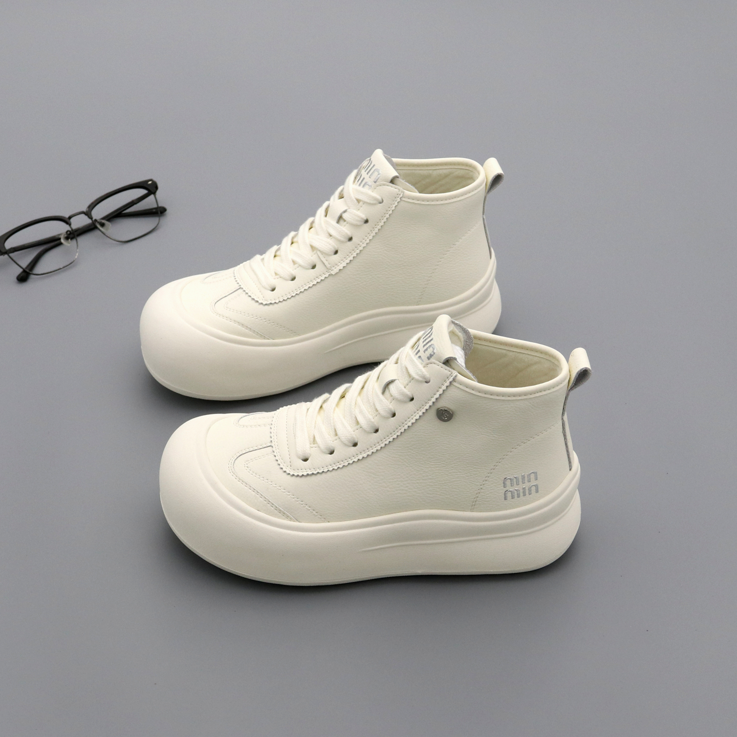 真皮高帮鞋女加绒保暖厚底棉鞋