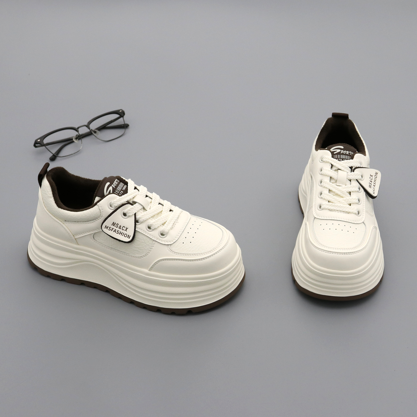 真皮小白鞋女加绒保暖厚底棉鞋子