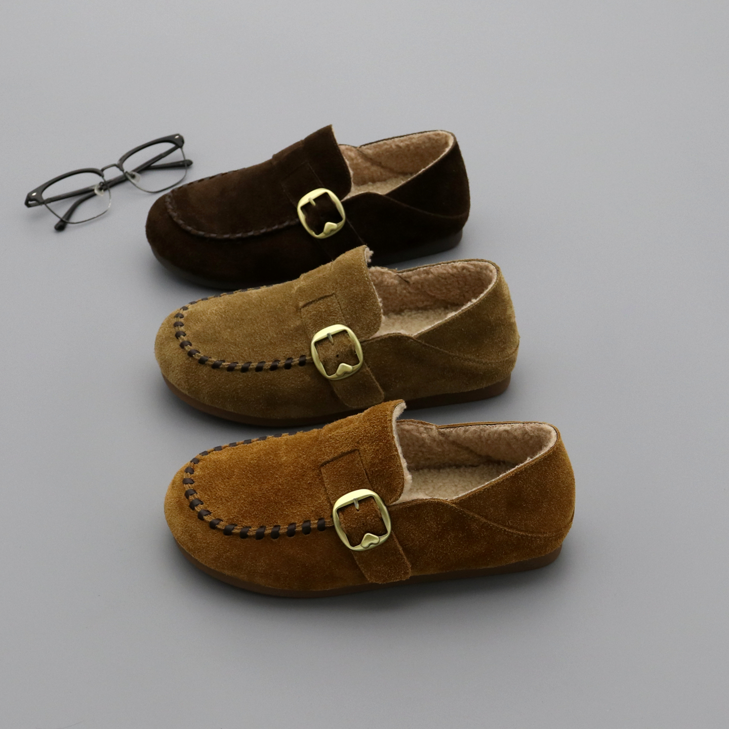 真皮羊羔毛勃肯鞋女平底加绒棉鞋